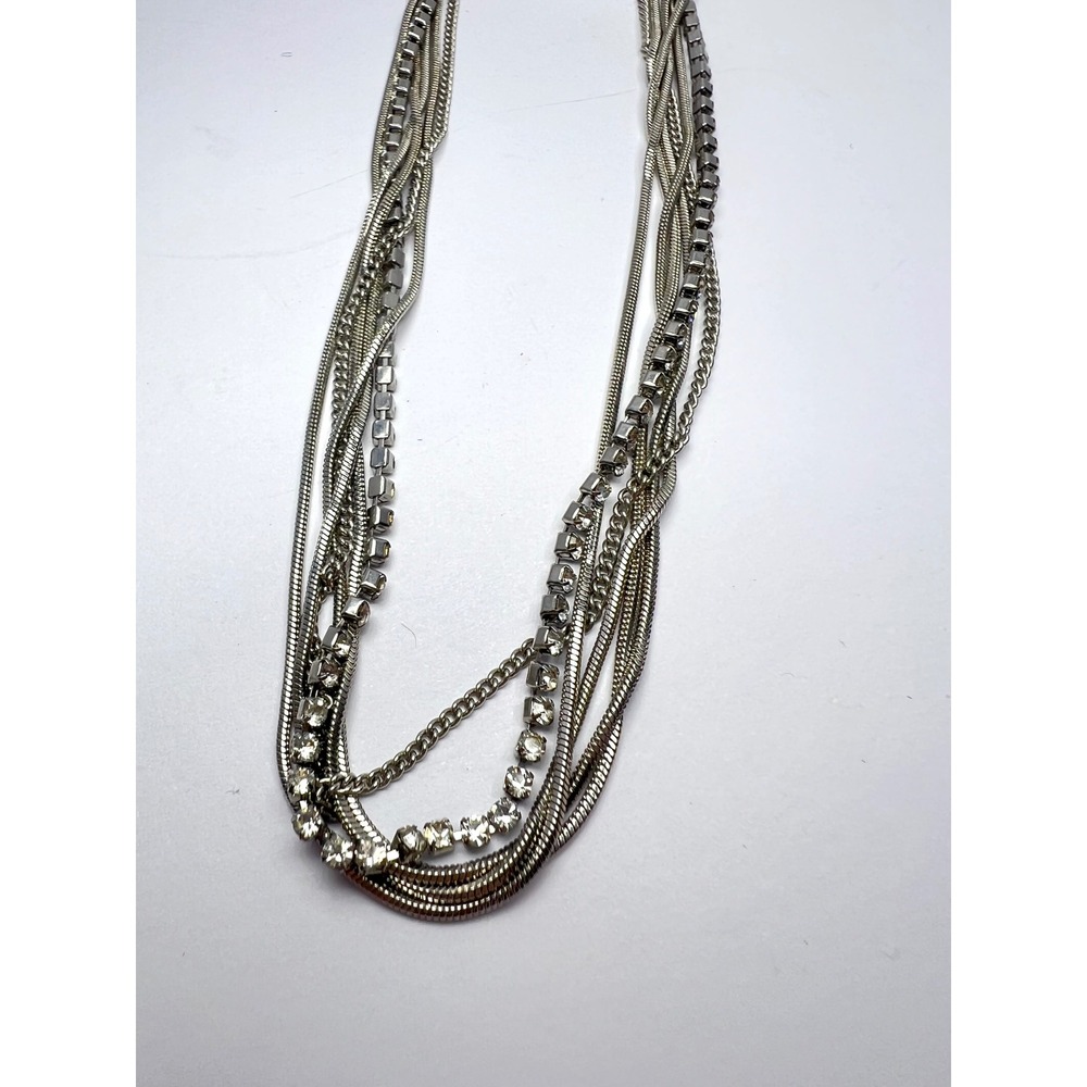 Multi‎ Strand Chain Rhinestones Silver Tone Liquid Snake Boho 36"
